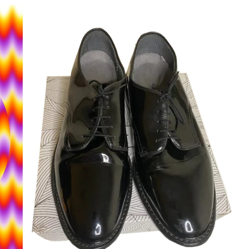 Bates 12-D-1017, 9 E Army Military Dress Shiny Black Patent Vibram Lace Up Shoes